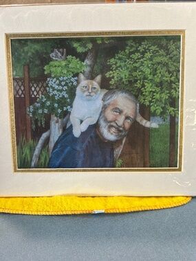 Original Acrylic Painting, Man with Cat